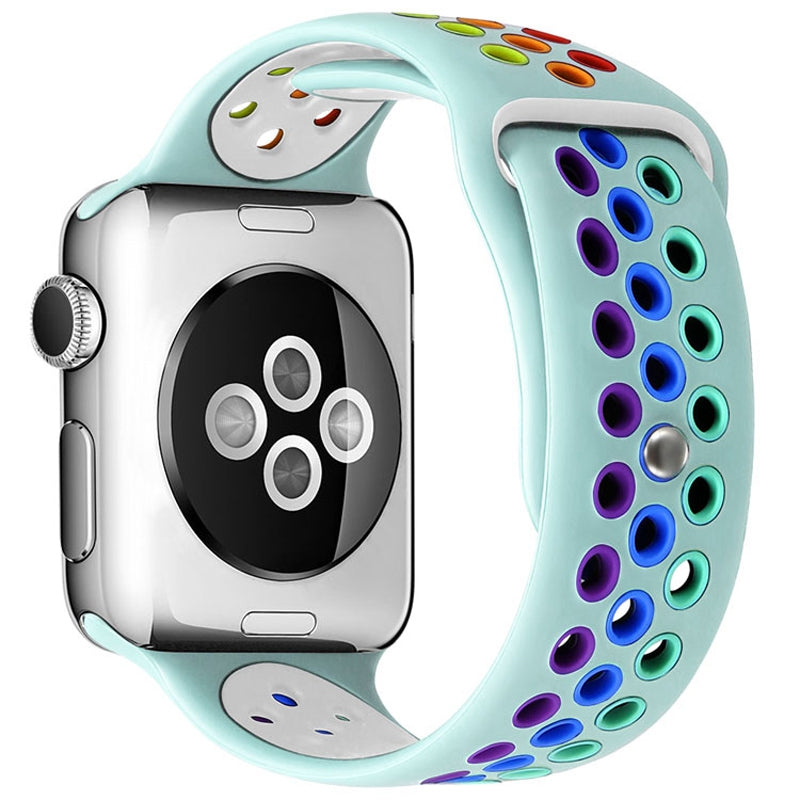 For Apple Watch Series 9 8 7 41mm 6 5 4 SE (2023) SE(2022) SE 40mm 3 2 1 38mm Dual Color Rainbow Silicone Watch Strap Adjustable Wrist Band For Apple Watch Series 9 8 7 41mm 6 5 4 SE (2023) SE(2022) SE 40mm 3 2 1 38mm Dual Color Rainbow Silicone Watch Strap Adjustable Wrist Band